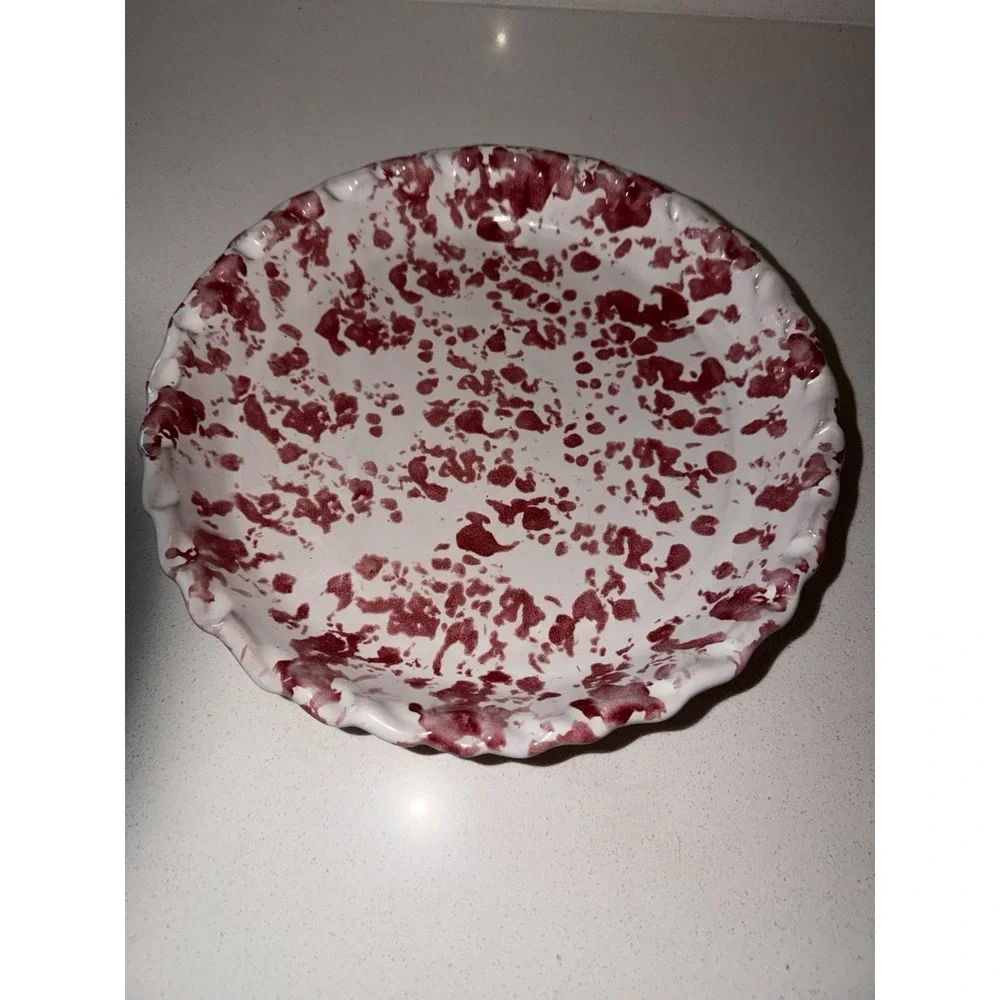 Bybee Kentucky Mauve & White Spongeware Fluted Pottery Pie Plate Vintage Signed
